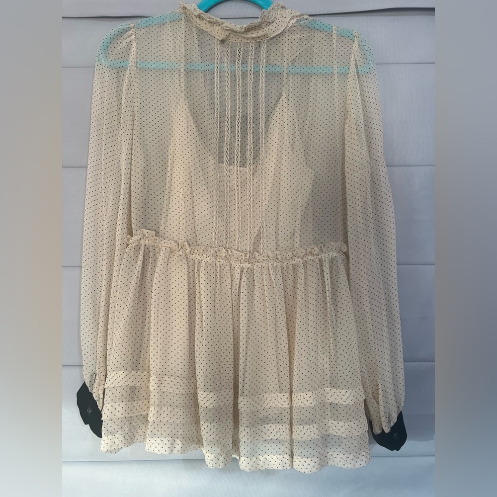 Elegant Cream 100% Silk Blouse with Black Accents—GORGEOUS details! NWT - Picture 11 of 13